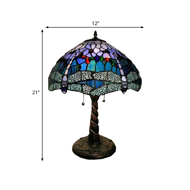 Mediterraan Dragonfly nachtkastje licht 1-lichts glas--lood tafellamp brons voor slaapkamer Clearhalo