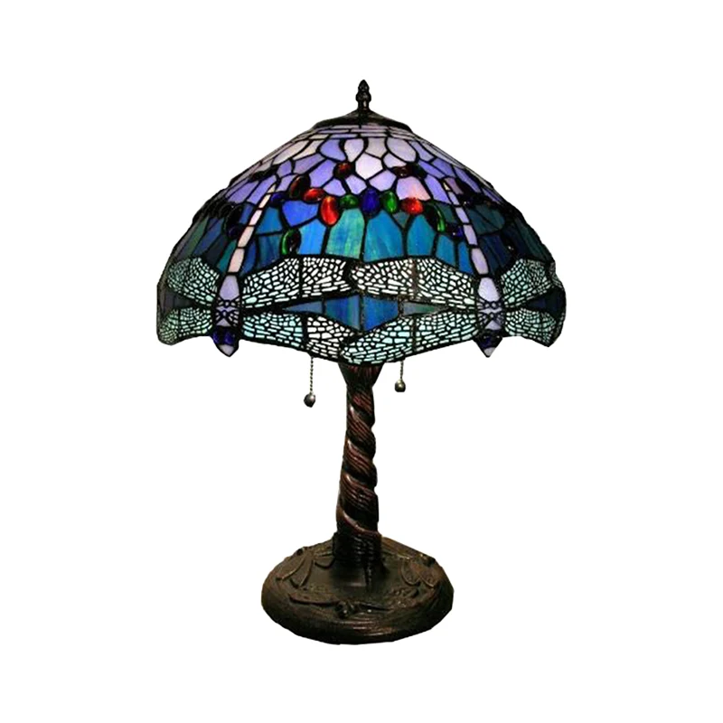 Mediterraan Dragonfly nachtkastje licht 1-lichts glas--lood tafellamp brons voor slaapkamer Clearhalo