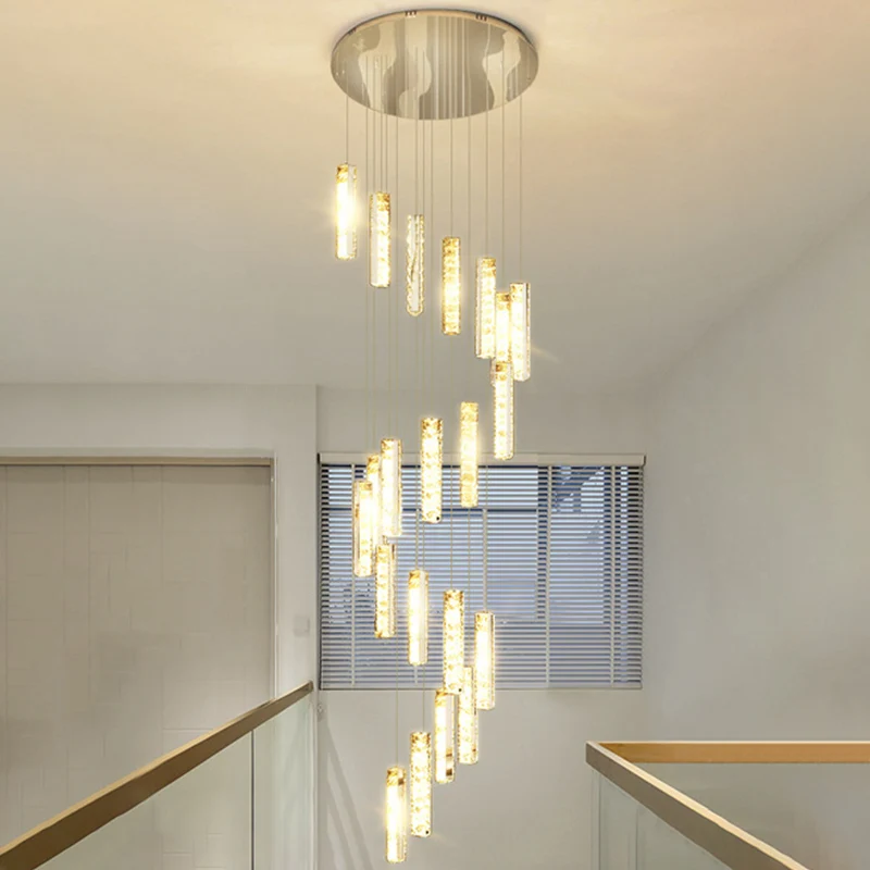 Meerdere rechthoekige kristallen hanglamp moderne lange ophanging hanglamp voor trap Clearhalo