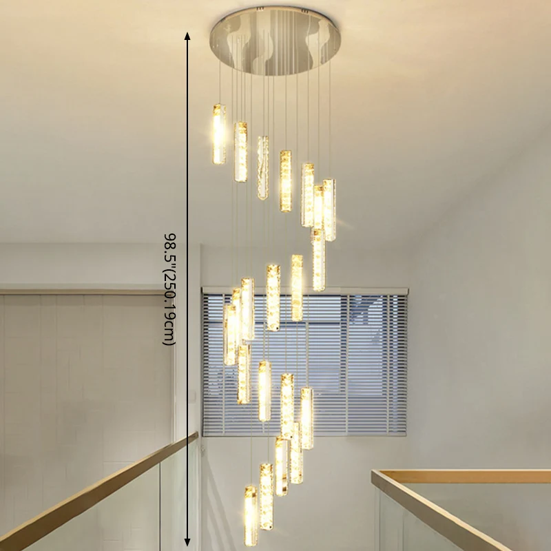 Meerdere rechthoekige kristallen hanglamp moderne lange ophanging hanglamp voor trap Clearhalo