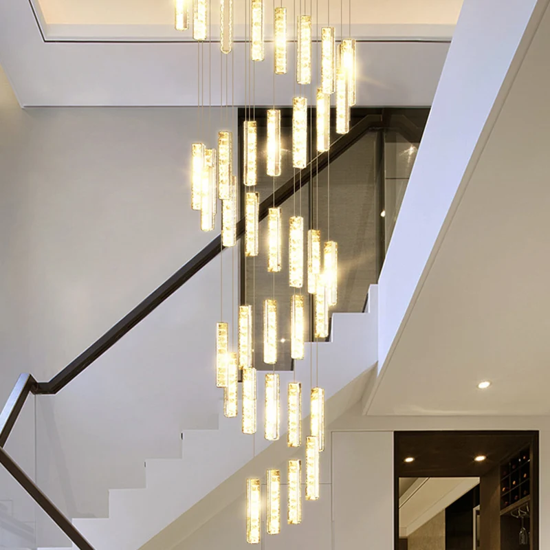 Meerdere rechthoekige kristallen hanglamp moderne lange ophanging hanglamp voor trap Clearhalo