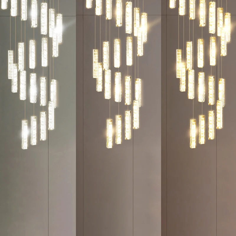 Meerdere rechthoekige kristallen hanglamp moderne lange ophanging hanglamp voor trap Clearhalo