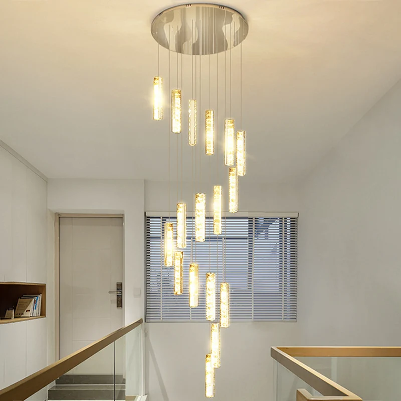 Meerdere rechthoekige kristallen hanglamp moderne lange ophanging hanglamp voor trap Clearhalo