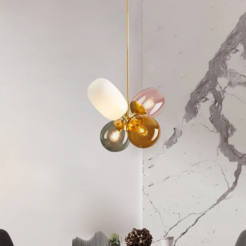 Meerkleurige 4-lichts hangende kroonluchter Moderne designglas Meerdere elliptische hanglampen Clearhalo