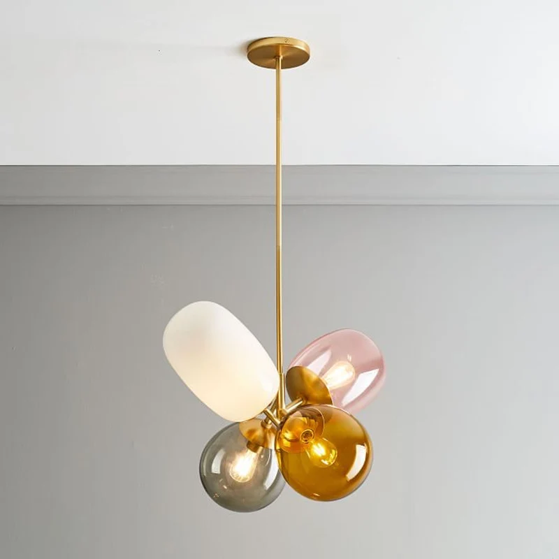 Meerkleurige 4-lichts hangende kroonluchter Moderne designglas Meerdere elliptische hanglampen Clearhalo