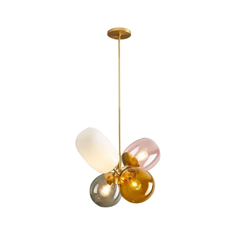 Meerkleurige 4-lichts hangende kroonluchter Moderne designglas Meerdere elliptische hanglampen Clearhalo