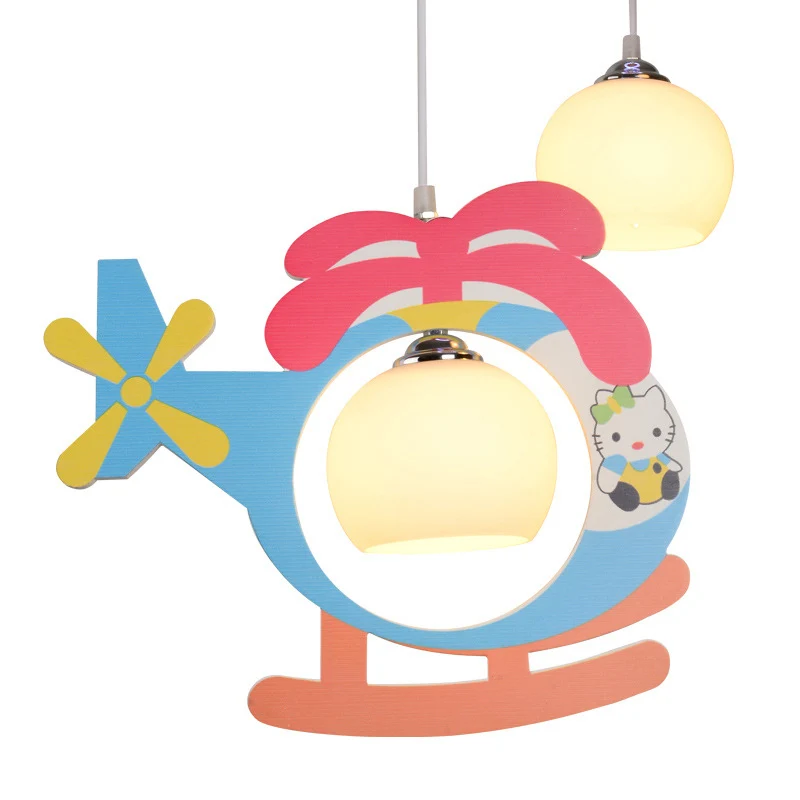 Meerkleurige hanglamp voor kinderen, helikopter, 3 hoofden, opaalglazen plafondhanger voor de kleuterschool Clearhalo