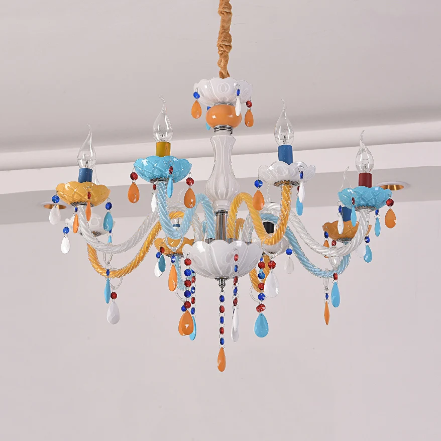 Meerkleurige kroonluchter voor kinderen, nepkaars, glazen hanglamp met kristal voor speelkamer Clearhalo