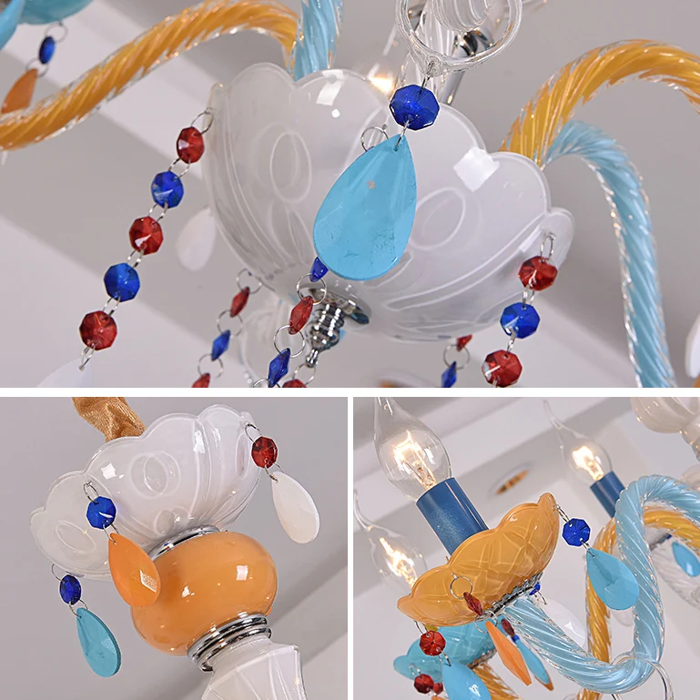 Meerkleurige kroonluchter voor kinderen, nepkaars, glazen hanglamp met kristal voor speelkamer Clearhalo