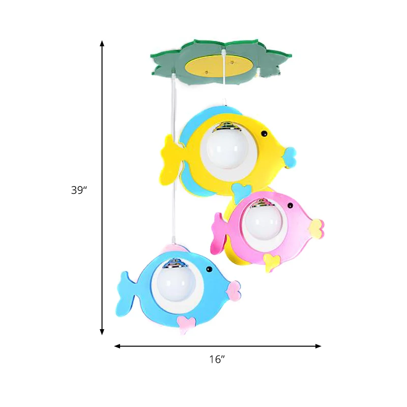 Meerkleurige vishanglamp, 3 lampen, metalen plafondhanger voor kinderen, voor stoffenwinkel Clearhalo