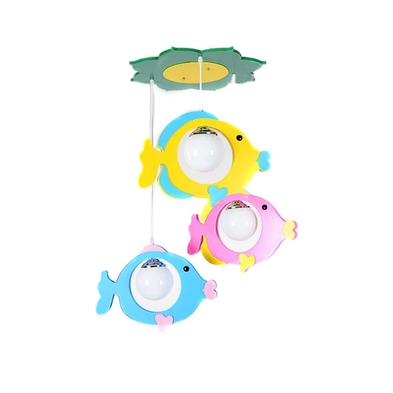 Meerkleurige vishanglamp, 3 lampen, metalen plafondhanger voor kinderen, voor stoffenwinkel Clearhalo