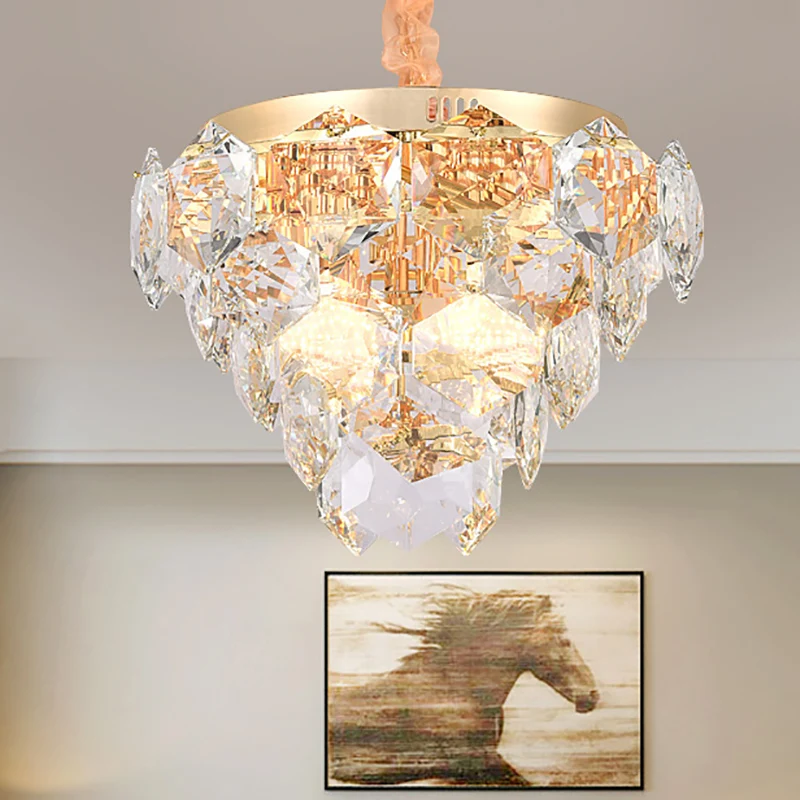 Meerlaagse hangende plafondlamp met gefacetteerde kristallen moderne 14-lichts hanglamp goud voor woonkamer Clearhalo