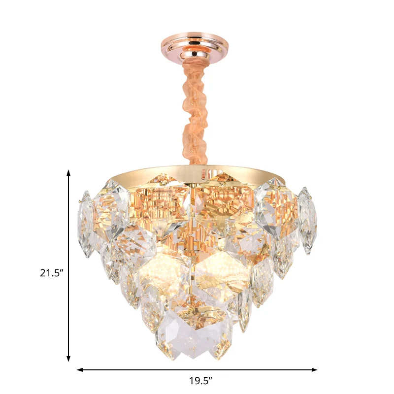Meerlaagse hangende plafondlamp met gefacetteerde kristallen moderne 14-lichts hanglamp goud voor woonkamer Clearhalo