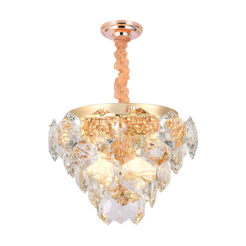 Meerlaagse hangende plafondlamp met gefacetteerde kristallen moderne 14-lichts hanglamp goud voor woonkamer Clearhalo