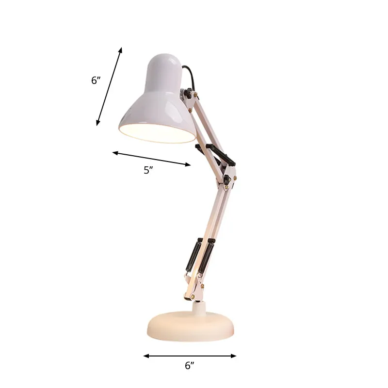 Meerscharnierende bureaulamp Scandinavische stijl metallic 1-lichts witte leeslamp met kegelvormige kap voor slaapkamer Cl...