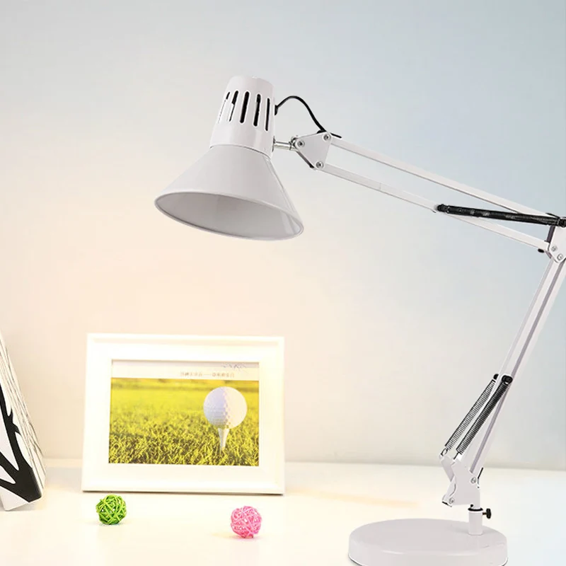Meerscharnierende bureaulamp Scandinavische stijl metallic 1-lichts witte leeslamp met kegelvormige kap voor slaapkamer Cl...