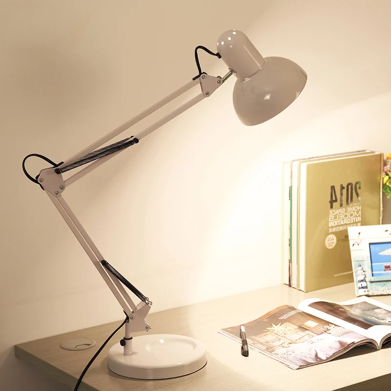 Meerscharnierende bureaulamp Scandinavische stijl metallic 1-lichts witte leeslamp met kegelvormige kap voor slaapkamer Cl...