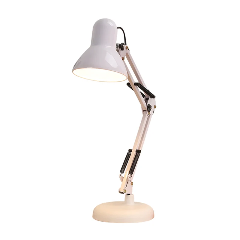 Meerscharnierende bureaulamp Scandinavische stijl metallic 1-lichts witte leeslamp met kegelvormige kap voor slaapkamer Cl...