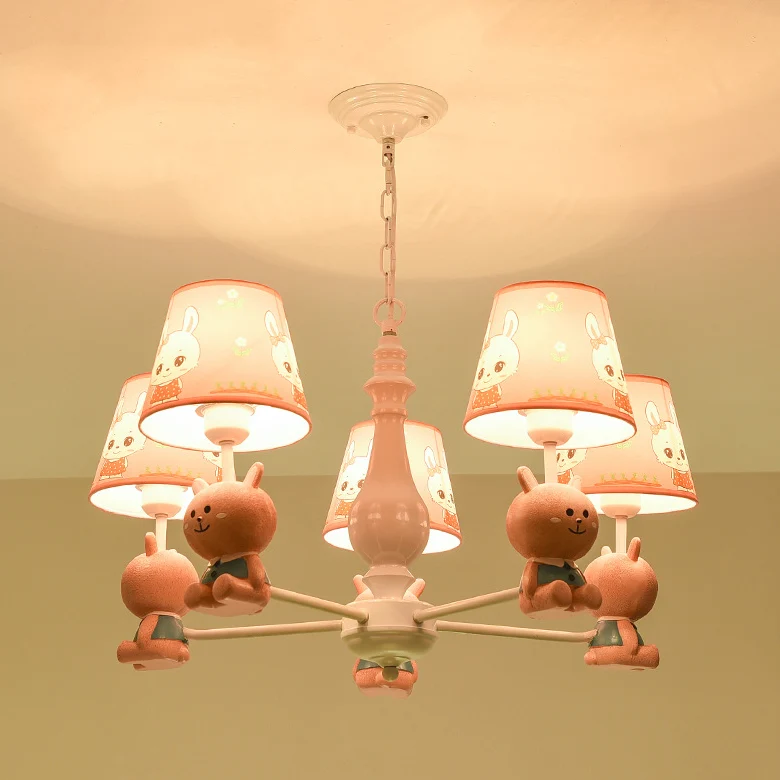 Meisjesslaapkamer Bunny Hanglampen Metaal Dier Roze Hanglamp met stoffen kap Clearhalo