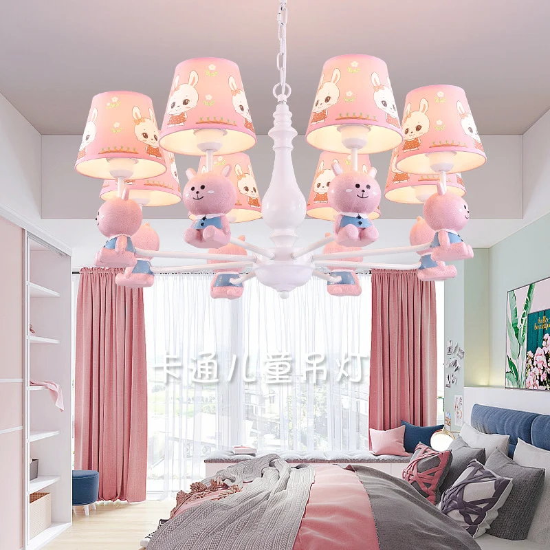 Meisjesslaapkamer Bunny Hanglampen Metaal Dier Roze Hanglamp met stoffen kap Clearhalo