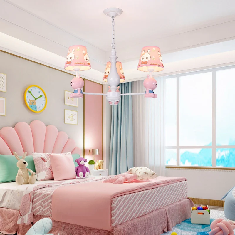 Meisjesslaapkamer Bunny Hanglampen Metaal Dier Roze Hanglamp met stoffen kap Clearhalo