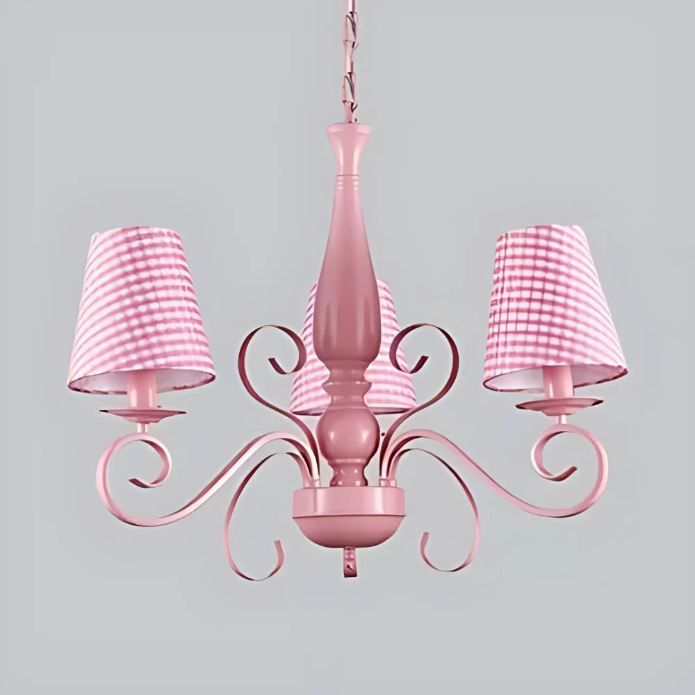 Meisjesslaapkamer taps toelopende schaduw kroonluchter metaal 3 lampen kinder roze hanglamp Clearhalo