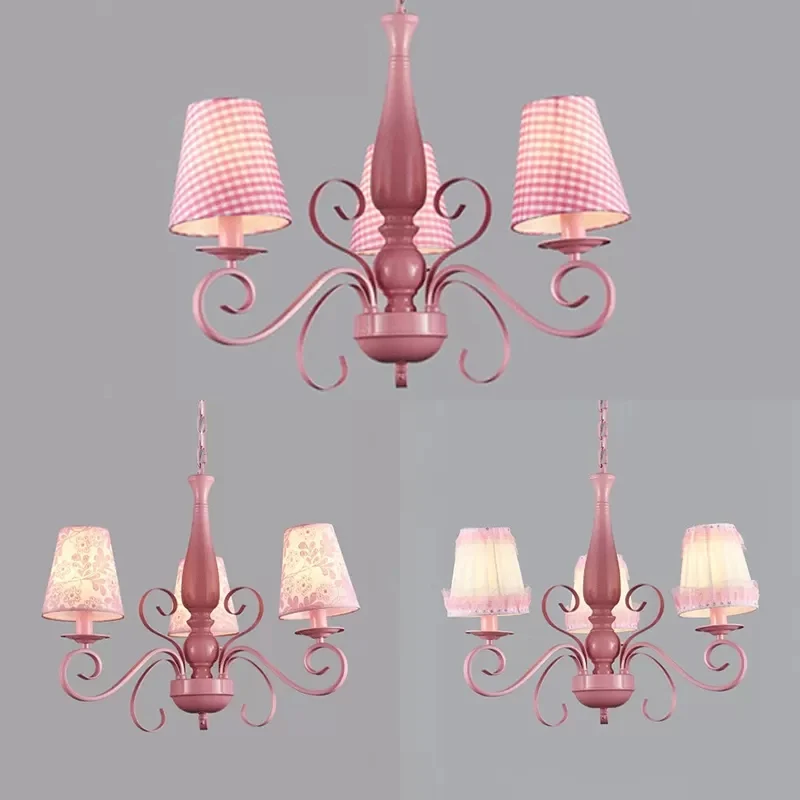 Meisjesslaapkamer taps toelopende schaduw kroonluchter metaal 3 lampen kinder roze hanglamp Clearhalo
