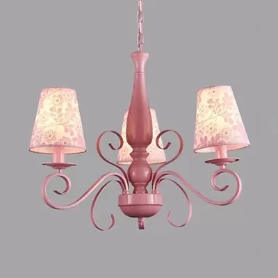 Meisjesslaapkamer taps toelopende schaduw kroonluchter metaal 3 lampen kinder roze hanglamp Clearhalo