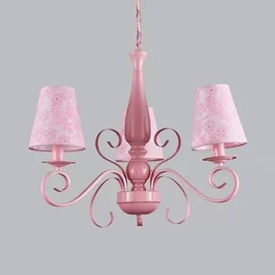 Meisjesslaapkamer taps toelopende schaduw kroonluchter metaal 3 lampen kinder roze hanglamp Clearhalo
