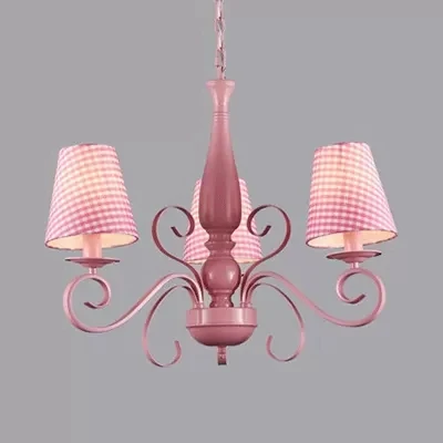 Meisjesslaapkamer taps toelopende schaduw kroonluchter metaal 3 lampen kinder roze hanglamp Clearhalo