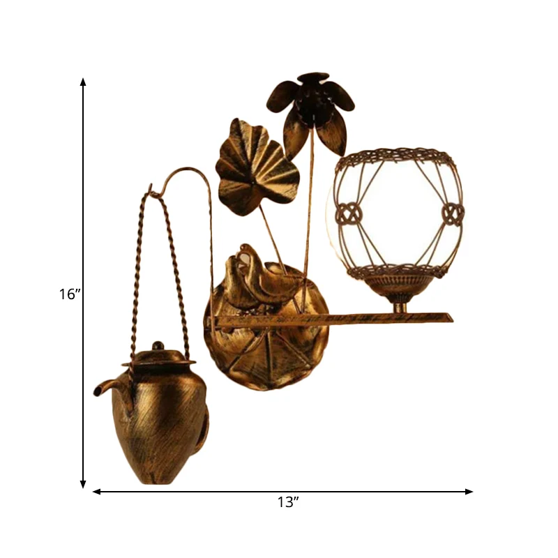 Melkachtig glas antiek messing schanslamp Orb 1-lichts landelijke stijl wandmontage verlichting voor eetkamer Clearhalo