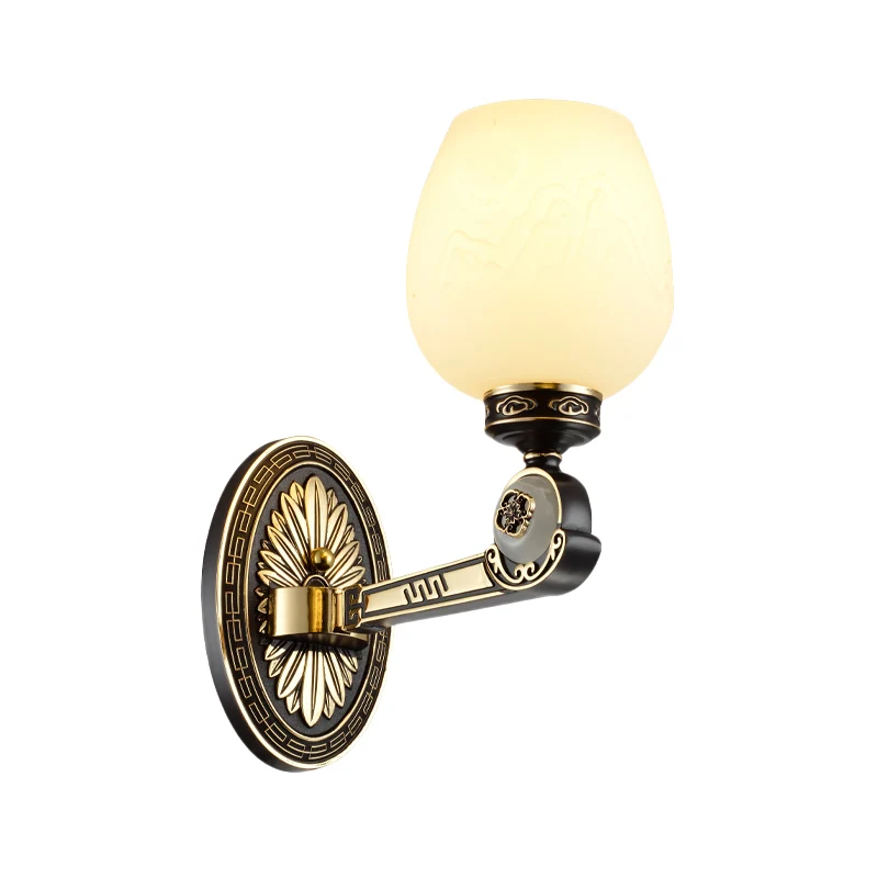 Melkachtig glas snijwerk ovale schans vintage 1 licht woonkamer wandverlichting armatuur zwart en goud Clearhalo