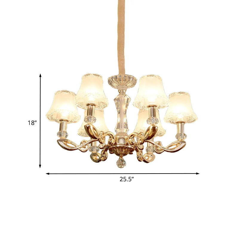 Melkachtige glazen bel hanglamp moderne eetkamerkroonluchter met 6 koppen en kristallen accent goud Clearhalo
