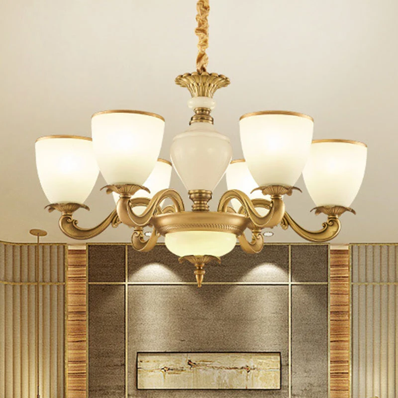 Melkachtige glazen bowl-up kroonluchter Eenvoud hanglamp goud voor woonkamer Clearhalo
