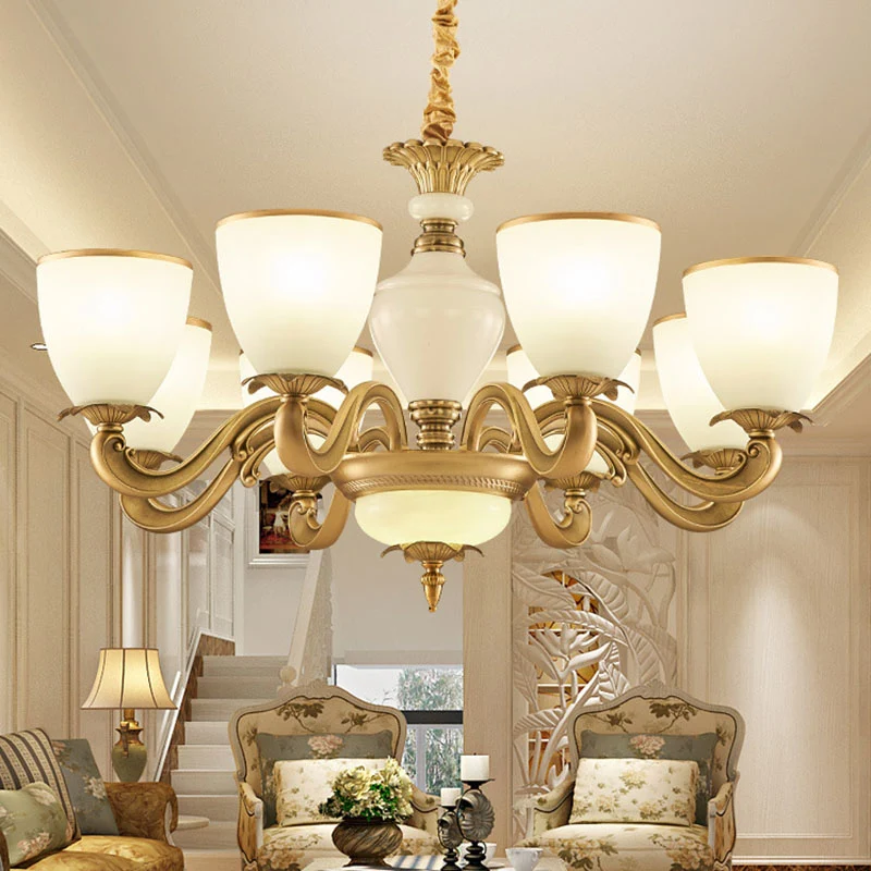 Melkachtige glazen bowl-up kroonluchter Eenvoud hanglamp goud voor woonkamer Clearhalo