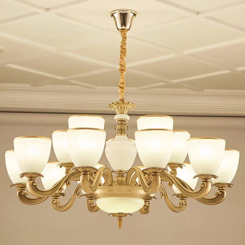 Melkachtige glazen bowl-up kroonluchter Eenvoud hanglamp goud voor woonkamer Clearhalo