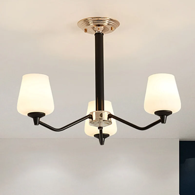 Melkachtige glazen Sputnik hangende kroonluchter Klassieke 3/6 lichts woonkamer hanglamp met kopkap Clearhalo
