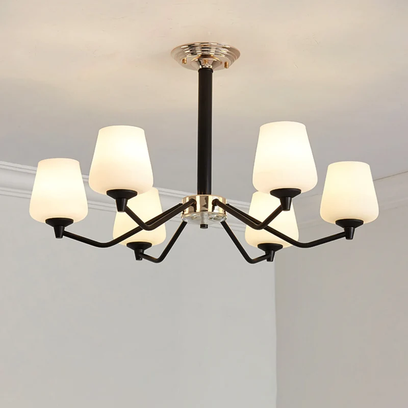 Melkachtige glazen Sputnik hangende kroonluchter Klassieke 3/6 lichts woonkamer hanglamp met kopkap Clearhalo