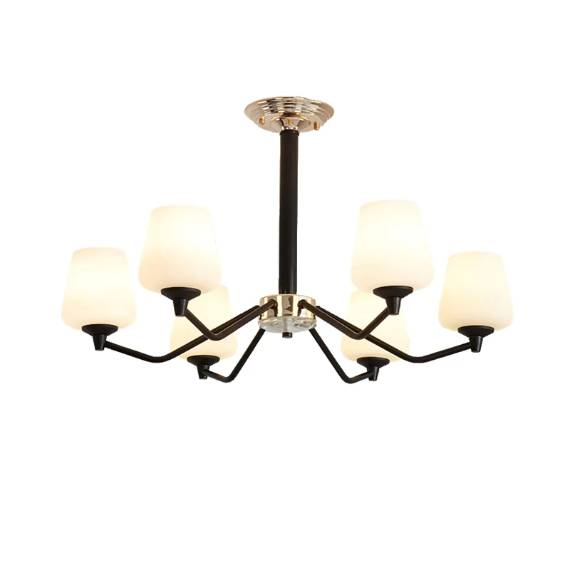 Melkachtige glazen Sputnik hangende kroonluchter Klassieke 3/6 lichts woonkamer hanglamp met kopkap Clearhalo