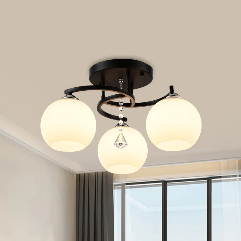 Melkglas bol semi-inbouw licht moderne 3/7/9 hoofden woonkamer plafondmontage kroonluchter zwart Clearhalo