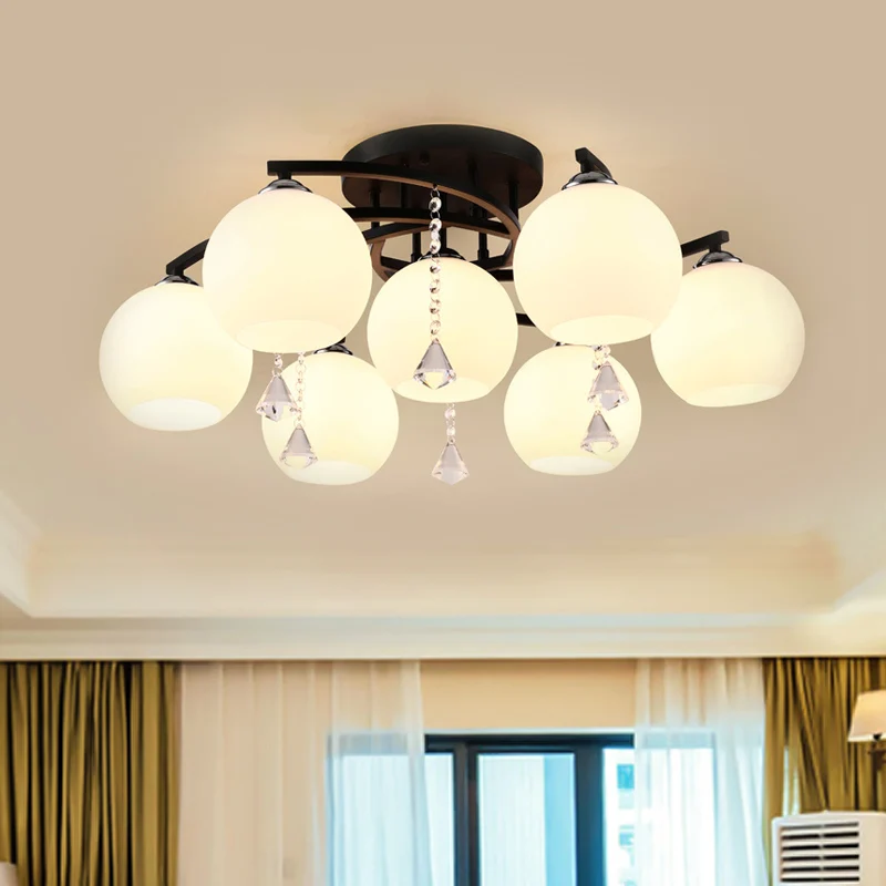 Melkglas bol semi-inbouw licht moderne 3/7/9 hoofden woonkamer plafondmontage kroonluchter zwart Clearhalo