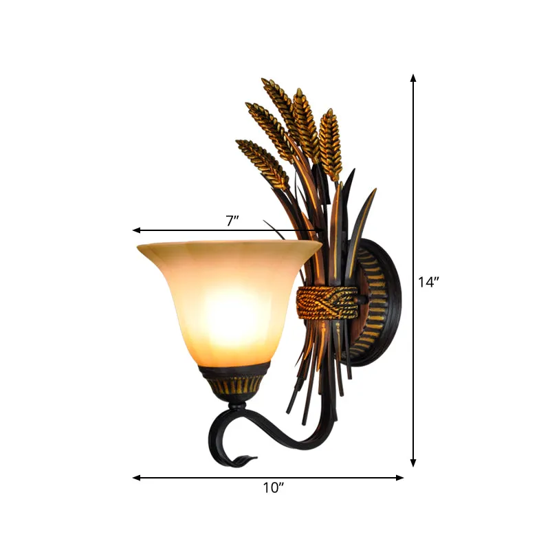Melkglas Messing Schanslamp Uitlopende 1 Kop Traditionalisme Wandmontage Licht met Tarwe Spike Decor Clearhalo