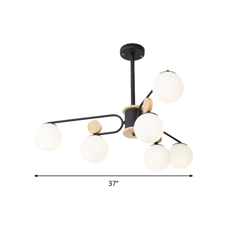 Melkglas ronde hangende kroonluchter modernisme 6/8 koppen hangende plafondlamp zwart Clearhalo