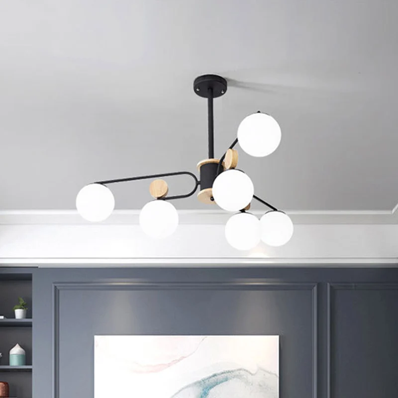 Melkglas ronde hangende kroonluchter modernisme 6/8 koppen hangende plafondlamp zwart Clearhalo