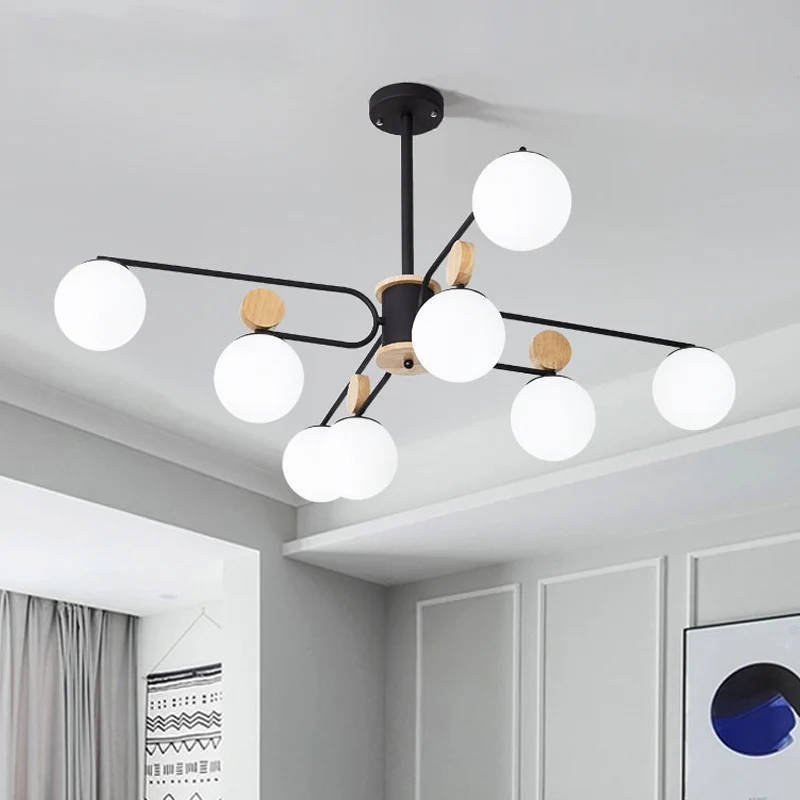 Melkglas ronde hangende kroonluchter modernisme 6/8 koppen hangende plafondlamp zwart Clearhalo