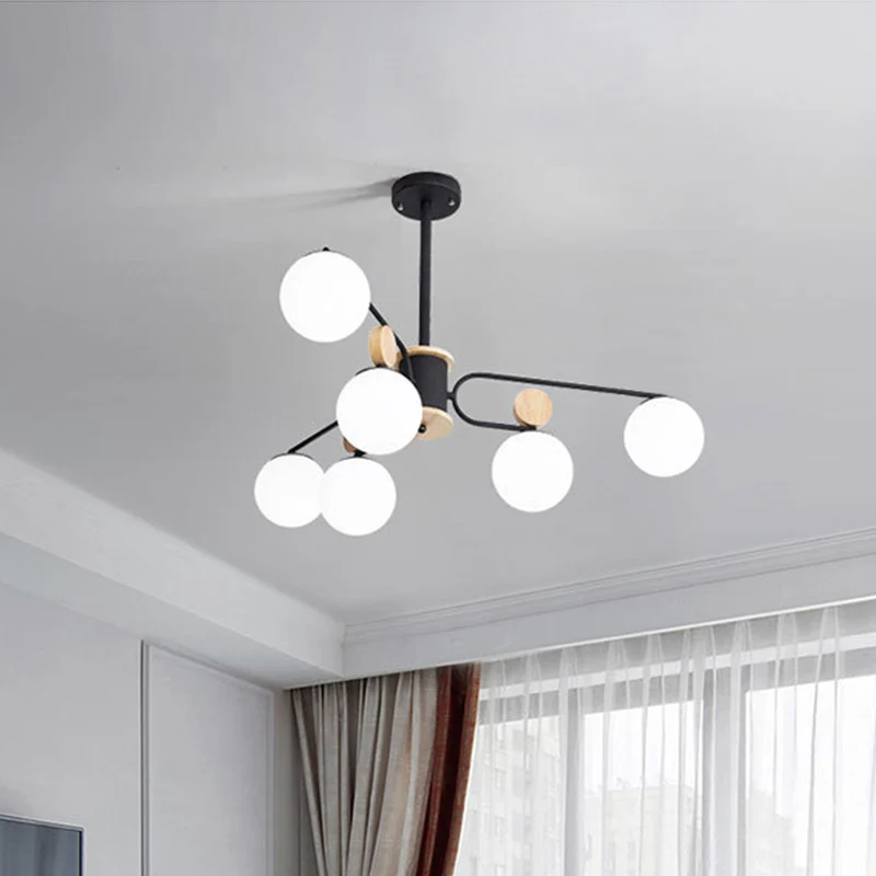 Melkglas ronde hangende kroonluchter modernisme 6/8 koppen hangende plafondlamp zwart Clearhalo