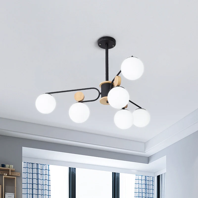 Melkglas ronde hangende kroonluchter modernisme 6/8 koppen hangende plafondlamp zwart Clearhalo