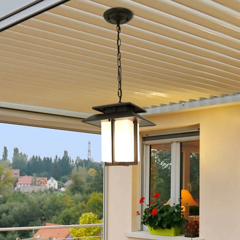 Melkglas zwarte ophanglantaarn 1-lichts landelijke hanglamp voor balkon Clearhalo