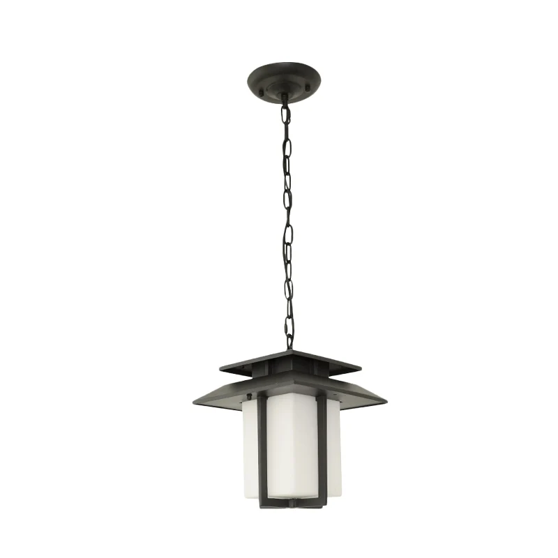 Melkglas zwarte ophanglantaarn 1-lichts landelijke hanglamp voor balkon Clearhalo