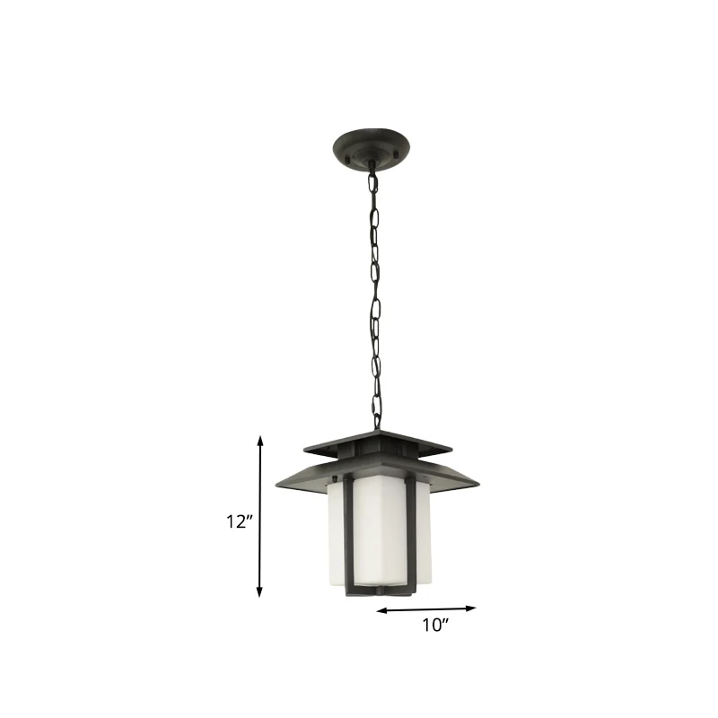Melkglas zwarte ophanglantaarn 1-lichts landelijke hanglamp voor balkon Clearhalo